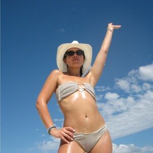 Montce - disco sparkle Tori ties bandeau bikini top - XS